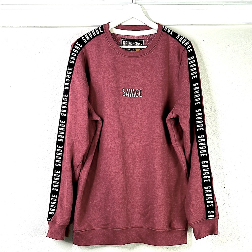 Salvage Crewneck Sweater with Bold Sleeve Stripes
